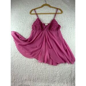 Vintage LA Intimates Pink Rosette Babydoll Chemise Y2K Sheer Lingerie Top Medium